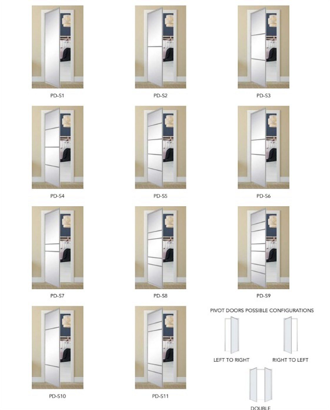 Pivot closet door designs PD-01 to PD-011