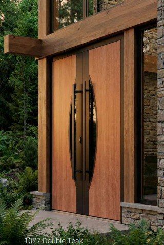 1077 Double Teak aluminum entry door