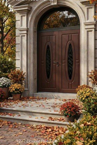 1277 Double Red Oak aluminum entry door