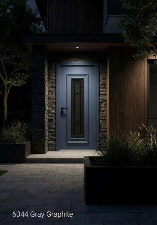6044 aluminum entry door in Gray Graphite with a tall glass insert