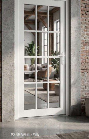 8355 uPVC door in White Silk with grid glass