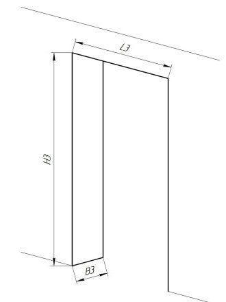 Doorway drawing showing opening height H3, width L3 and wall thickness B3