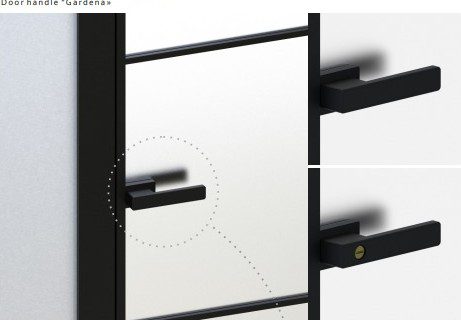 Gardena black lever handle on a LUMO door