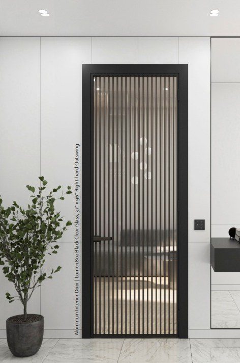 LUMO 1802 swing door with vertical bars and black clear glass